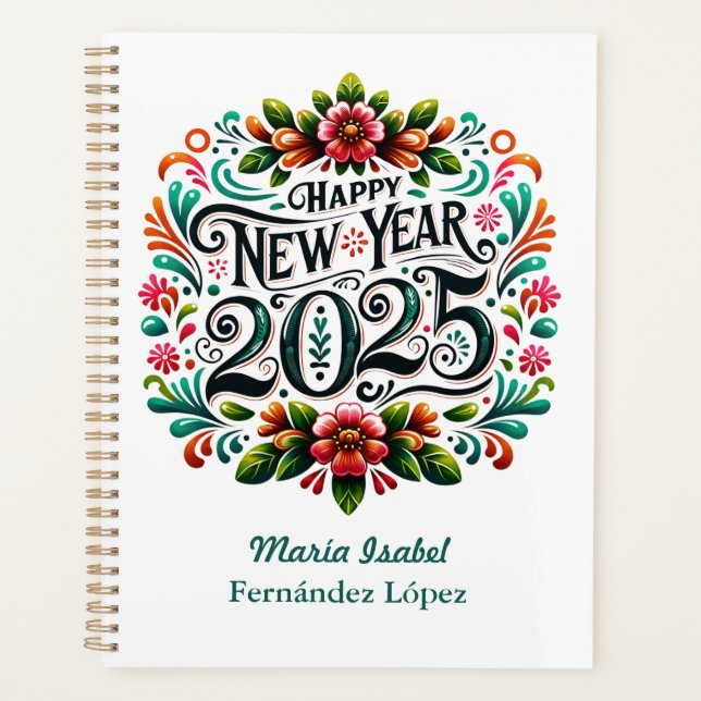 Agenda "Feliz Año Nuevo 2025" colorida Fiesta Mexicana (Anverso)