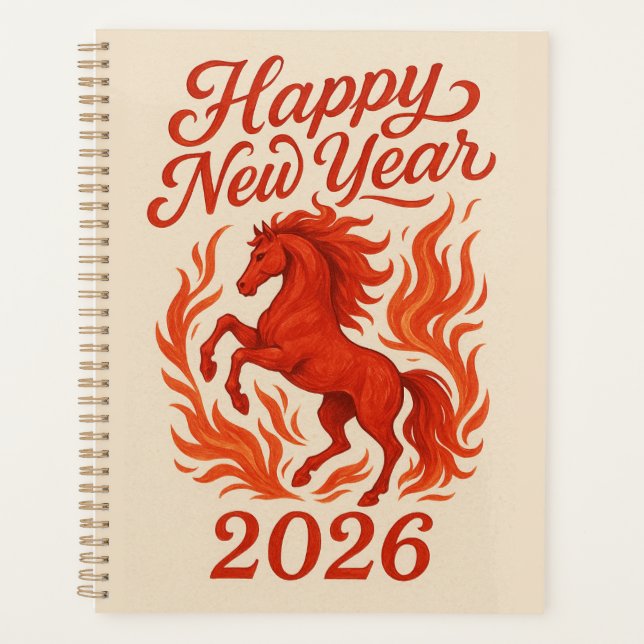 Agenda Feliz Año Nuevo 2026 Fiery Horse (Anverso)