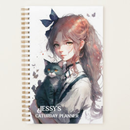 Agenda Feliz Chica del sábado sosteniendo su acuarela de 