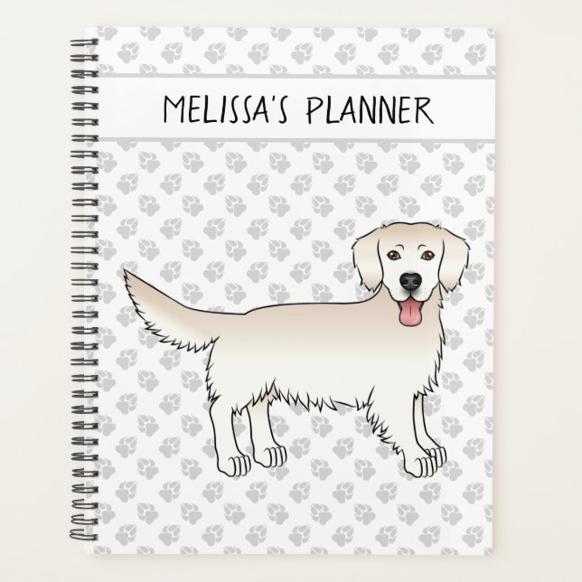 Agenda Feliz Cream Golden Retriever Con Paws Y Texto (Anverso)