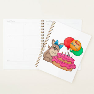 Agenda Feliz cumpleaños con una pipa con globos y pastele