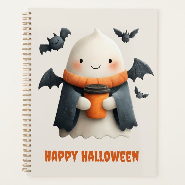 Agenda Feliz diseño fantasma de Halloween (Anverso)