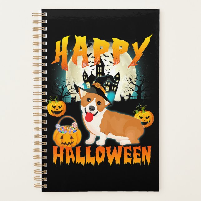 Agenda Feliz Halloween Cute Corgi Bruja Tirador (Anverso)