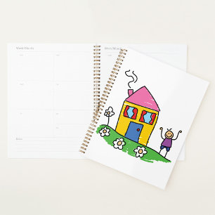 Agenda Feliz hogar colorido y figura de palo
