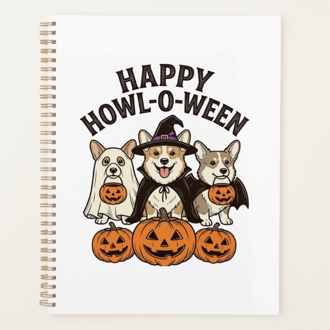 Agenda Feliz Howl-O-Ween Corgi Halloween Perro Vector Des (Anverso)