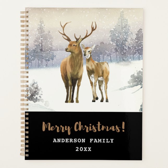 Agenda Feliz Navidad Buck y Doe Deer Winter Scene (Anverso)