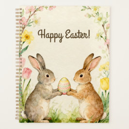 Agenda Feliz Pascua conejitos vintage con huevo