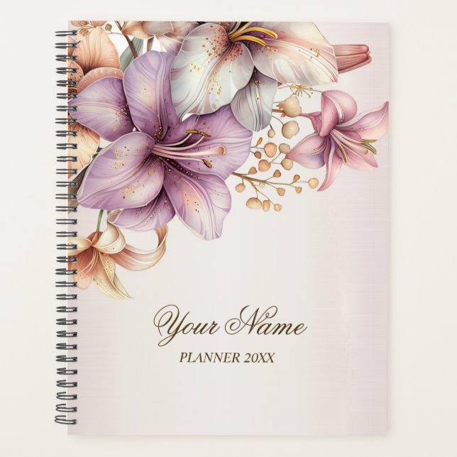 Agenda Fiesta acuarela Boho Flores rosas elegantes (Anverso)