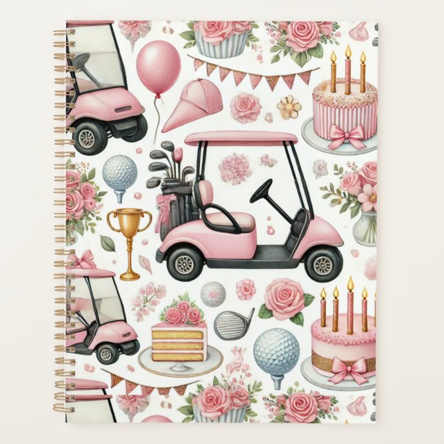 Agenda Fiesta de cumpleaños de golf rosa para mujer Chica (Anverso)