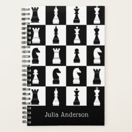Agenda Figuras de juego de ajedrez patrón en blanco y neg