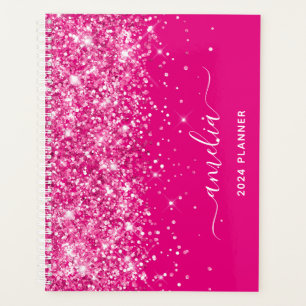 Agenda Firma con floritura rosa caliente brillante