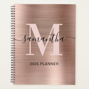 Agenda Firma Monograma Rosa Metálico Dorado