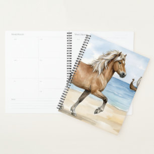 Agenda Fjara Caballo islandés acuarela en la playa