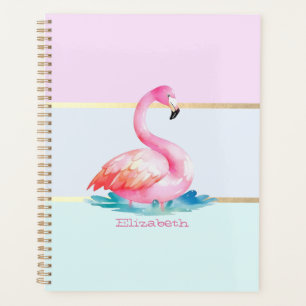 Agenda Flamencos rosados con rayas pastel modernas