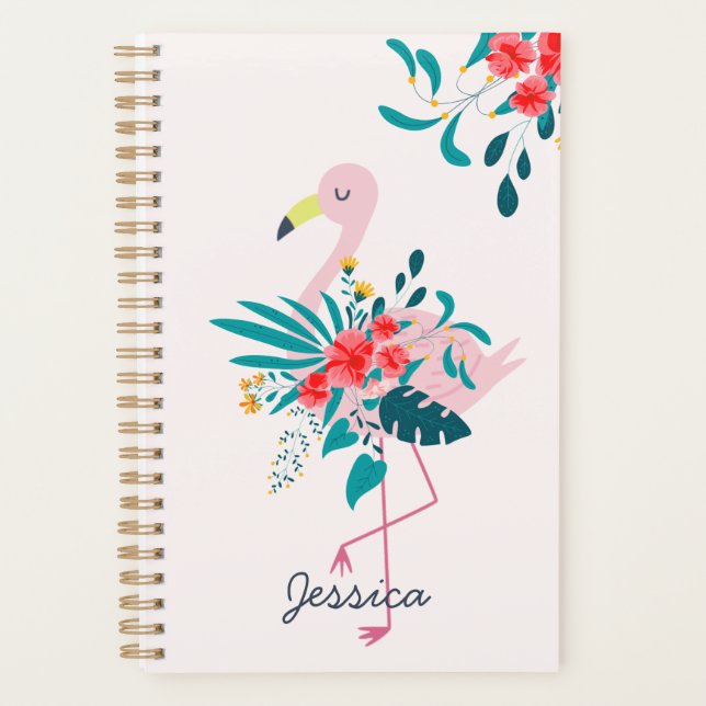 Agenda Flamingo floral tropical cutáneo personalizado (Anverso)