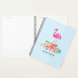 Agenda Flamingo rosa 2 y ramo de flores de Hibiscus tropi