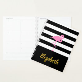 Agenda Flamingo rosa en franja blanca y negra