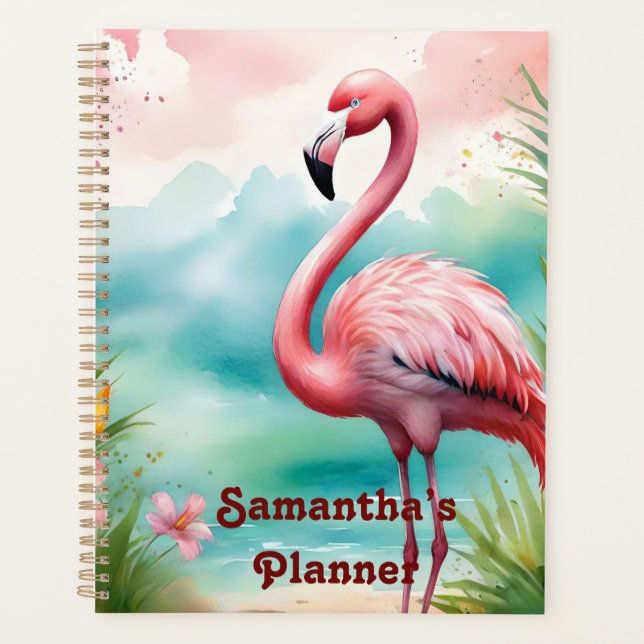 Agenda Flamingo rosa personalizable, flamenco rosa SeaSid (Anverso)