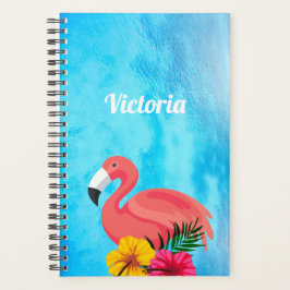 Agenda Flamingo rosa tropical y flor | Monograma
