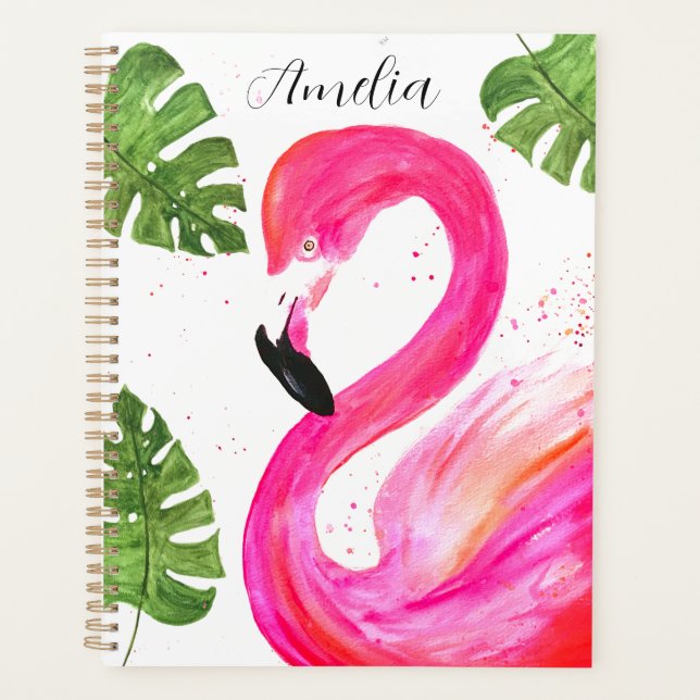 Agenda Flamingo Tropical Pink Palm Green Sale Ave Arte (Anverso)
