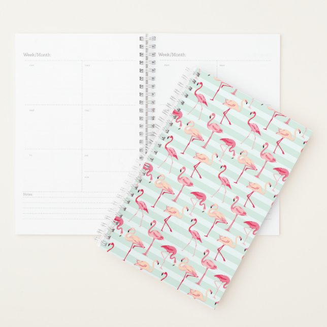 Agenda Flamingos Retro En Tiras De Mint (Demostración)
