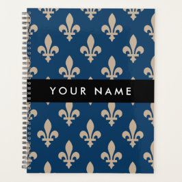 Agenda Fleur de Lis, Beige on Navy Blue, Royal, Your Name