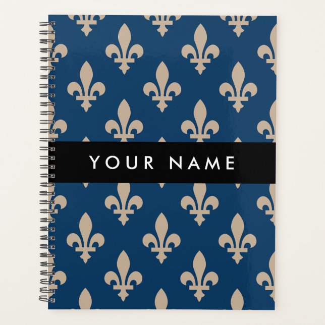 Agenda Fleur de Lis, Beige on Navy Blue, Royal, Your Name (Anverso)