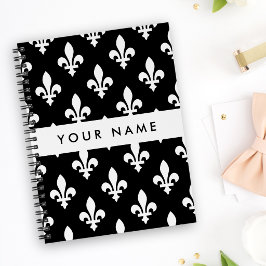 Agenda Fleur de Lis, Blanco sobre Negro, Blanco, Tu Nombr