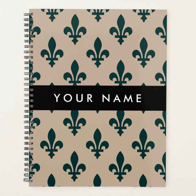 Agenda Fleur de Lis, Green on Beige, Royal, Your Name (Anverso)