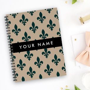 Agenda Fleur de Lis, Verde sobre Beige, Real, Tu Nombre
