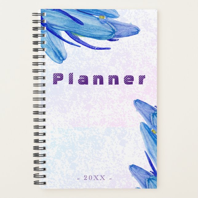 Agenda Flor azul color agua elegante | Art Planner (Anverso)