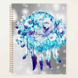 Agenda Flor azul púrpura Lobo blanco Dreamcatcher