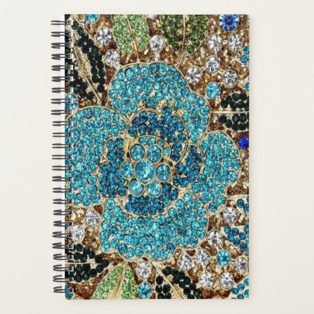 Agenda flor azul turquesa plateada de moda femenina (Anverso)