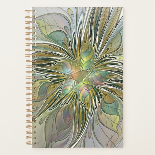Agenda Flor De Arte Fractal Moderno Con Oro (Anverso)