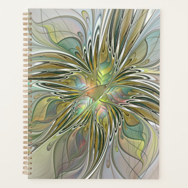Agenda Flor De Arte Fractal Moderno Con Oro (Anverso)