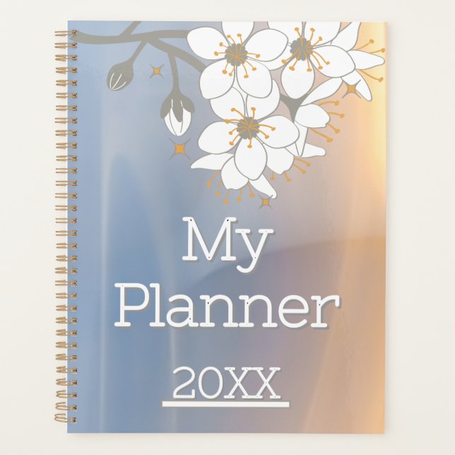 Agenda Flor De Cerezo Azul Y Amarillo Sakura Planner (Anverso)