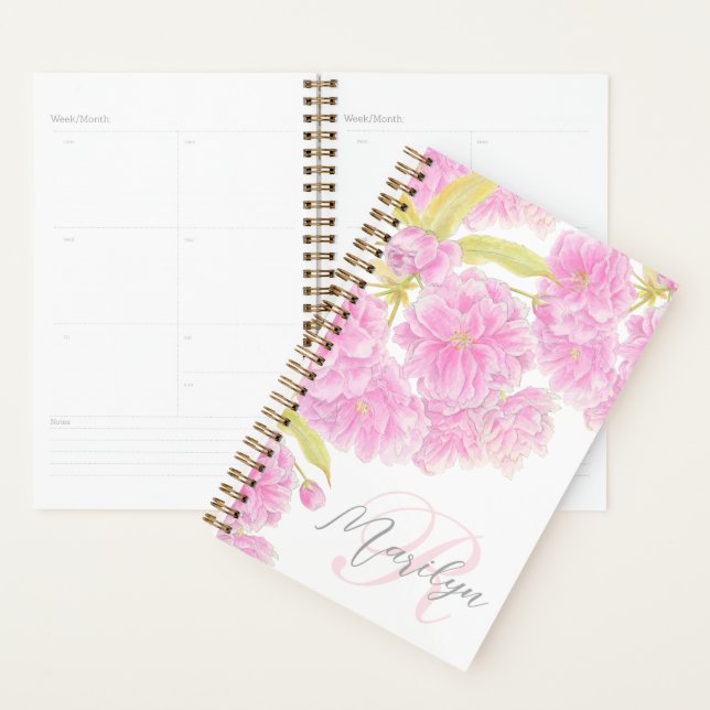 Agenda Flor de cerezo doble rosa floral acuarela (Demostración)