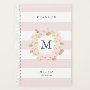 Agenda Flor de cerezo Wreath Monograma Banda rosa