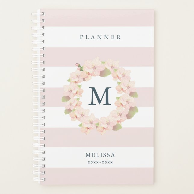 Agenda Flor de cerezo Wreath Monograma Banda rosa (Anverso)