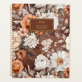 Agenda Flor de color de agua marrón turbio vintage