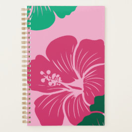 Agenda Flor de Hibisco Rosa Caliente con Hojas Verdes