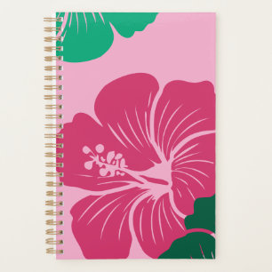 Agenda Flor de Hibisco Rosa Caliente con Hojas Verdes