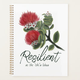 Agenda Flor de Lehua Roja Hawaiana Resiliencia Acuarela