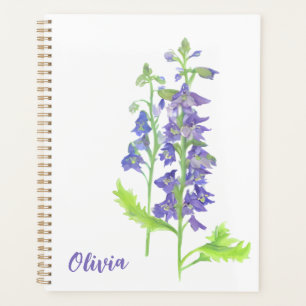 Agenda Flor de nacimiento de julio Larkspur Watercolor Pl