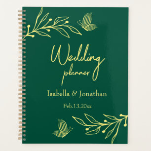Agenda Flor dorada romántica y elegante verde esmeralda
