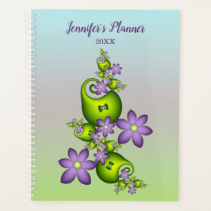 Agenda Flor Floral Fantasía Lilac Flores verdes Fractal N