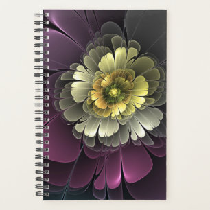 Agenda Flor Fractal Gris Purpura Moderna Abstracta