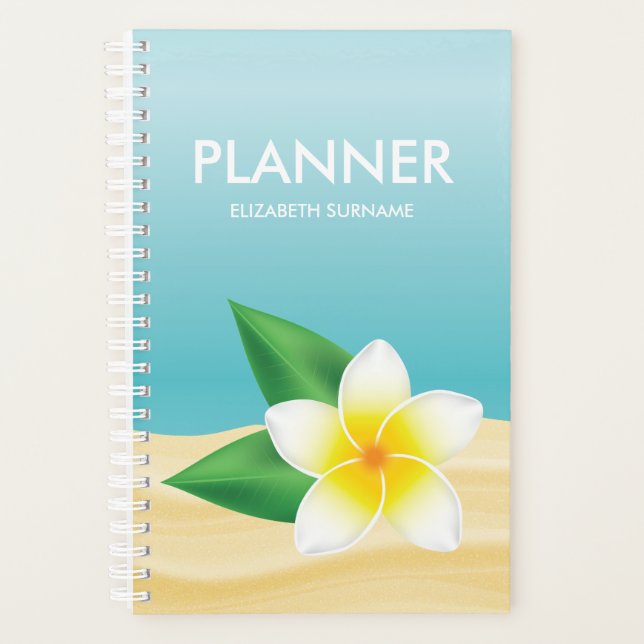 Agenda Flor Frangipani Blanca Con Nombre Personalizado Az (Anverso)