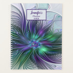 Agenda Flor Moderna Abstracta Fractal Nombre Púrpura Verd