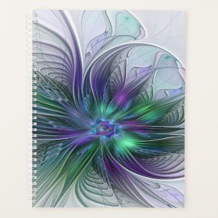 Agenda Flor Moderna Abstracta Fractal Verde Púrpura